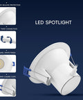 Ace 4 Inch LED Canless Downlights With J Box 12W Dimmable Recessed Ceiling Lights showing round white finish with spring loaded clips.