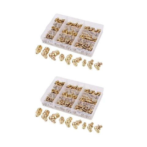 Grease Nipple Kit 290-Piece Metric Brass Hydraulic Fittings Assortment With Straight 90 Degree And 45 Degree Zerk Angles