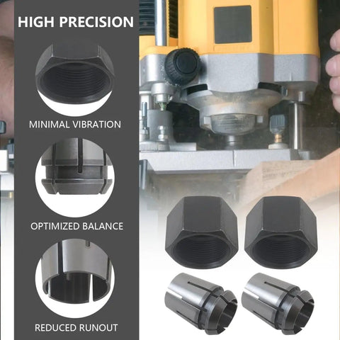 Two Pack Router Collet Replacement Kit One Half Inch Upgraded Beefed Up For Dewalt DW616 DW618 Series And MRC23EVS Models
