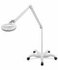 Pro Grade LED Magnifying Lamp With Interchangeable Glass Lenses 3 Diopter And 5 Diopter Adjustable Arm on wheeled base