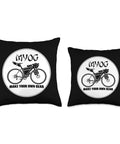 Bikepacking Throw Pillow For DIY Adventurers Make Your Own Gear Design Cushion with MYOG bicycle illustration, spun-polyester.