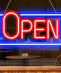 22 Inch LED Neon Open Sign For Storefront Windows, Bright Blue And Red Open Sign To Light Up Your Biz Hours, Hanging in Cafe