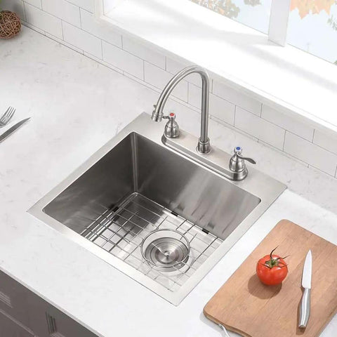 18x18 Inch Drop In Bar Sink For Small Kitchens And RVs, 16 Gauge 304 Stainless Steel Single Bowl With Bottom Grid, Brushed Finish