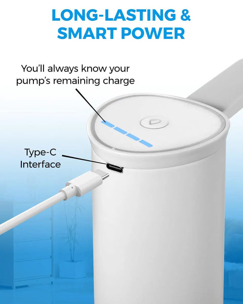 Close-up of Foldable Water Dispenser for 5 Gallon Bottles With USB Charging and Auto Switch showing Type-C interface and charge display.