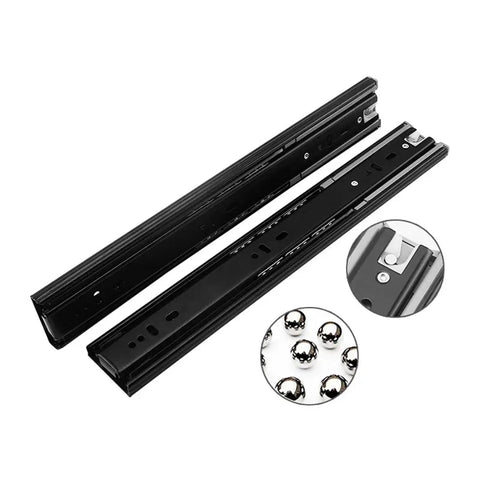 Three Fold Full Extension Telescopic Drawer Slides With Ball Bearing Undermount, 14 Inch Black, Cold Rolled Steel, ball bearings detail