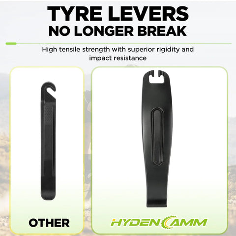 Comparison of two black bike tire levers, highlighting strength and rigidity, included in 4 Pack 26 Inch Bike Tubes 1.75 1.95 2.10 2.125 With 35mm Schrader Valve Butyl Inner Tubes For MTB Cruiser City And Road Bikes Includes 2 Tire Levers And Spares