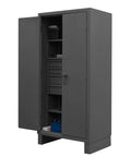 Rugged Industrial Metal Storage Cabinet With Tough As Nails Lockable Recessed Door Extra Heavy Duty Workshop Cupboard For Garage And Warehouse Tools And Supplies Sturdy Steel Construction For Reliable Daily Use, open with shelves