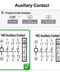 Diagram of Beefy 3-Pole AC Contactor CJX2-1810 with 1NO and 1NC auxiliary contacts.