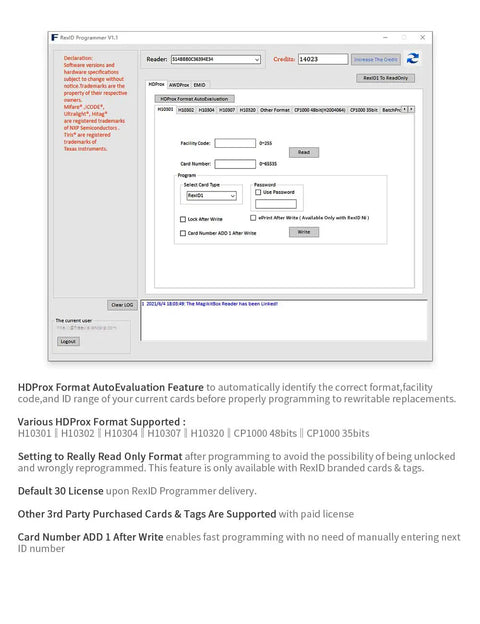 Software interface of RFID Decoder And Proximity Encoder Kit with 125kHz reader for auto detecting card formats and codes.