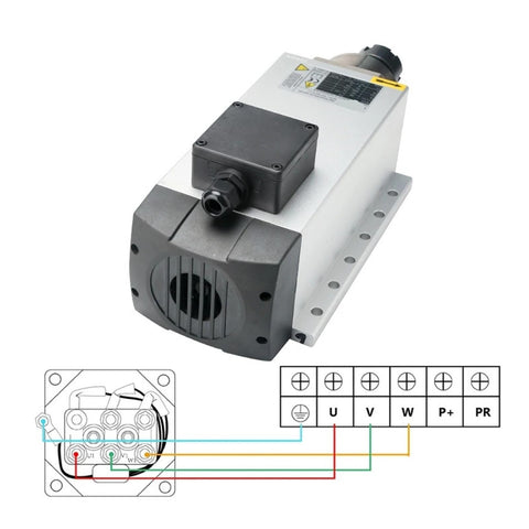 6.0kW CNC Spindle Motor With ER32 Quick Change System, heavy duty design with wiring connections for CNC applications.