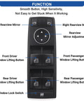 Beefed Up Master Power Window Switch For Front Driver Side Fits 2008 Through 2012 Mercedes C230 C250 C280 C300 C350 C63 AMG E500 E63 GLK350 Replacement A2049055302 with labeled buttons and functions.