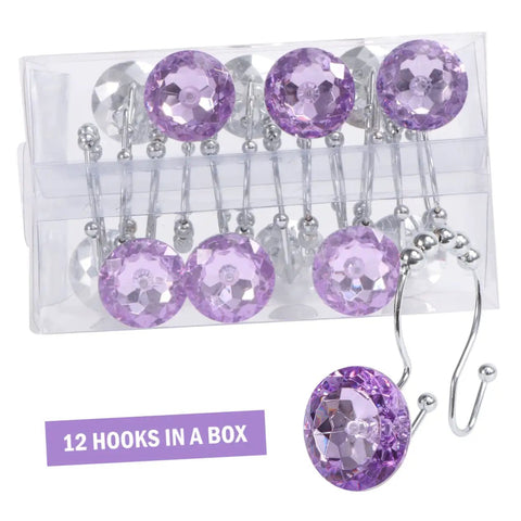 Double Hooks Glide Shower Curtain Rings No Fuss Rust Resistant Stainless Steel Purple Decorative Design For Easy Hanging