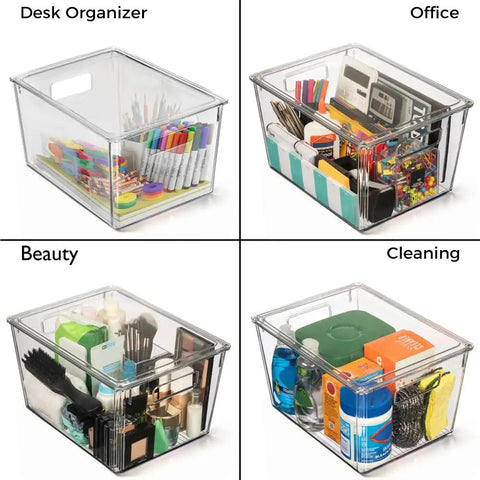 X Large Plastic Storage Bins With Lids For Kitchen Pantry Refrigerator Organization A Must Have For Desk And Cabinet Storage Deep Clear Containers For Closet Laundry Nursery And Office Organization