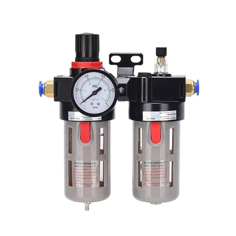 Pro Grade Heavy Duty Oil Water Separator FRL Combo For Air Compressors All In One Filter Regulator Lubricator 1/4 Inch 3/8 Inch And 1/2 Inch Connections Easy Install BFC2000 3000 4000 Series Compatible product image