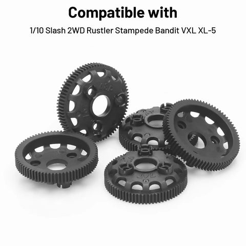 5-pack 48P 76T spur gear set for 1/10 Slash two-wheel drive Rustler Stampede Bandit VXL XL5 RC cars, nylon construction