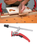 Heavy Duty Bench Clamp With Ratchet Lock for woodworking projects on a workbench, fits 20mm base and 13.5x6.5mm dog holes