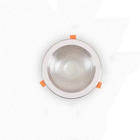 DJVHSRI Recessed Lighting Housing Trim Kits Recessed Spot Lamp view from above showing silver interior and orange clips.