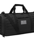 40L Military Tactical Duffle Bag For Men With Shoe Compartment, black, American flag detail, side view
