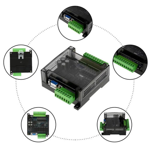 Industrial PLC Controller 24V DC With 8 Inputs And 6 Outputs, Fast 32-Bit MCU, various views showing connections and design details