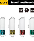 Non Marring 22mm Lug Nut Socket For 1/2 Inch Drive, Cr-Mo Steel, with Protective Sleeve, Shown in Dimension Chart