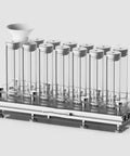 Keep Your Daily Coffee Beans Fresh And Sealed With This Slick Set Of Single Dose Airtight Vaults Featuring Smart One Way Valve And Sleek Display Stand Ideal For Home Bars Quick Morning Brews And Countertops, showcasing glass tubes and a sturdy stand.