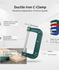 Heavy Duty Green Ductile Iron C Clamp For Secure Workholding And Tight Gluing Tasks With Smooth Screw Mechanism to Hold Pieces Firmly In Place