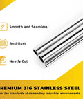 316 stainless steel corrosion resistant tube, smooth seamless anti-rust design for marine industrial use, neatly cut two-piece set.