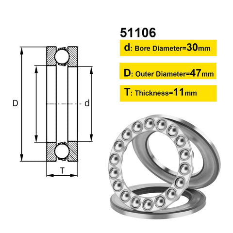 HiPicco thrust ball bearing set, 4 pcs, 30x47x11 mm, chrome steel ABEC3, single-row