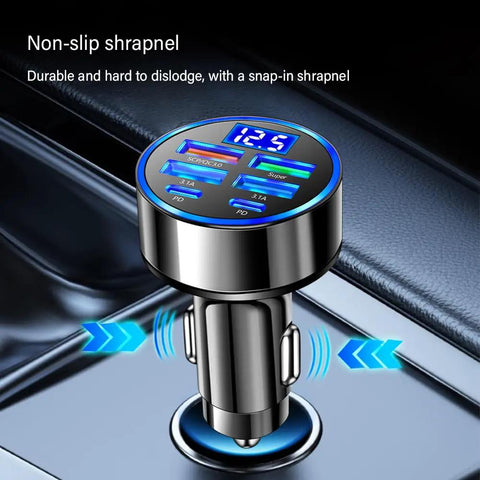 Six Port Usb C Car Charger With Led Voltage Display PD QC3 Fast Charging Plug Into Any Cigarette Lighter With Digital Display