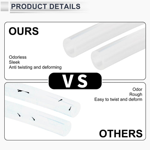 Comparison of silicone vacuum hose for cars, high temperature clear tubing, our product vs competitors showing flexibility and durability.
