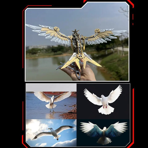 Epic 3D Metal Falcon Puzzle Kit With 279 Stainless Steel Pieces Steampunk Bird Build For Adults DIY biomimetic falcon with wings spread