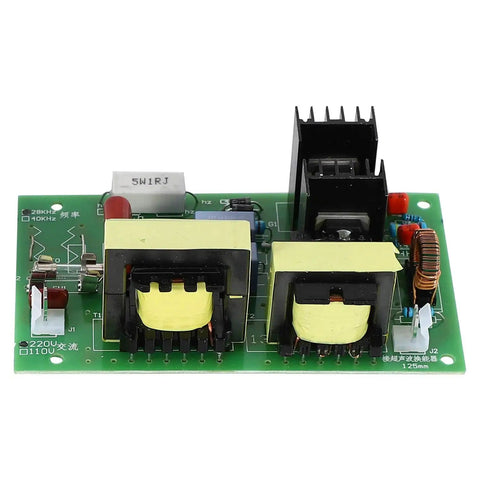 100W 28kHz Ultrasonic Cleaning Transducer with Driver Board for 220V AC in green and silver, ideal for jewelry parts cleaning.