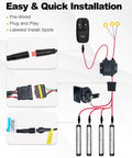 All In One UTV Turn Signal Kit With DRL And Red Running Lights, plug and play components, showing wiring and rocker switch connections