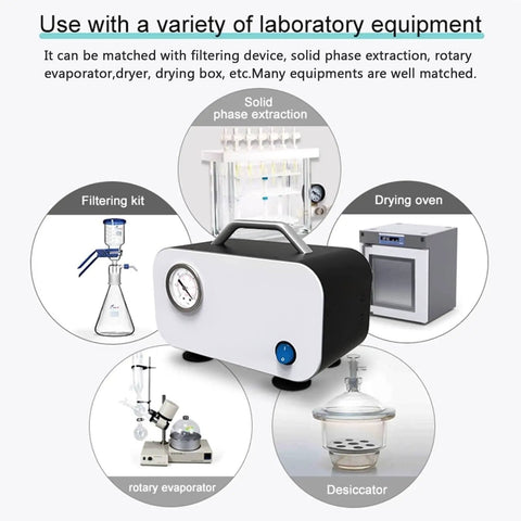 Oil Free Diaphragm Vacuum Pump For Lab Filtration And Distillation With Fast Flow, 10 L Capacity, shown with lab equipment.
