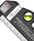 Pro Grade Laser Level With Multipurpose Tape Measure And 8 Ft Line, Standard And Metric Rulers, Battery Update Ready, Pinpoint Accuracy, 3 Pronged Leveling Bubble, DIY Friendly Measuring Tool For Quick Projects, black plastic body with metric ruler