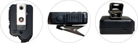 Badass Usb C Lapel Mic Kit With Smart PTT Button showing clip and button details in black plastic design for cellphones and tablets.