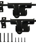 Built Tough Heavy Duty Slide Bolt Latch 2 Pack Black Steel Gate Lock With Easy Install Padlock Hole, includes screws and latch design.