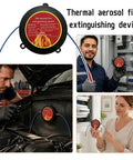 Top Tier Automatic Aerosol Fire Extinguisher Sticker With Super Easy Peel And Stick Mounting For Car Engine Bays EV Battery Cabinets And Electrical Panels, compact 8x8x3cm.