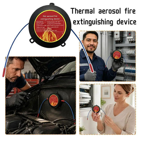 Top Tier Automatic Aerosol Fire Extinguisher Sticker With Super Easy Peel And Stick Mounting For Car Engine Bays EV Battery Cabinets And Electrical Panels, compact 8x8x3cm.