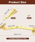 Pack Of Two Heavy Duty Brass Lift Hinges With Smooth Swing Lid Supports For Cabinet Wardrobe And Jewelry Box Features A Sweet Gold Tone Finish Easy Peasy Install Top Notch Woodworking Hardware For Left Or Right Doors size dimensions displayed, showcasing brass hinges and screws.