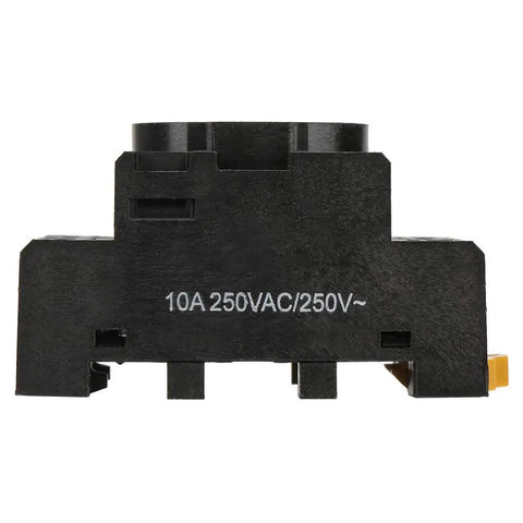 Side view of 11 Pin Delay Timer Relay Socket Base for JQX-10F JTX-2C Time Relay, black plastic housing, with DIN rail mount.