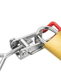 Two Pack 4003 Adjustable Toggle Latch Clamp For Smokers And Tool Boxes Heavy Duty Pull Toggle Clamp Latch 1322 Lbs Holding Capacity 600 Kg Includes Screws For Easy Install shown with a brass padlock.