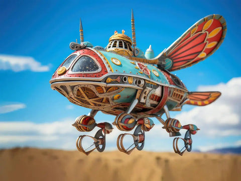 Airship Fantasy Jigsaw Puzzle Standard Edition for All Ages 14 Plus featuring a colorful steampunk-style airship under blue sky.