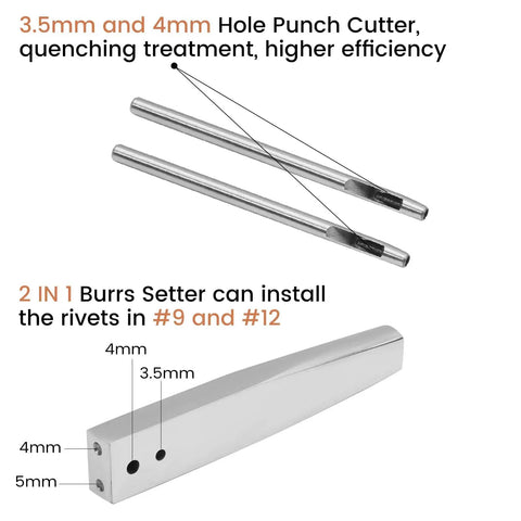 Copper Rivets And Burrs Kit For Leather Working 116 Pcs with 3.5mm and 4mm hole punch cutter and burrs setter tool