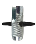 All In One Grease Fitting Tool For 1/8 And 7/16 NPT showing angled fitting in silver metal with grip texture