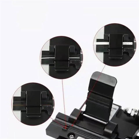 Detail view of the High Precision Optical Fiber Cleaver Cutters For Fusion Splicers, showcasing the blade holder and cutting mechanism.