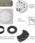 Square 4 Inch Shower Drain Kit with Flange in Matte Black 304 Stainless Steel Grate Replacement Compatible with Schluter Kerdi