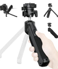 One-Click Opening Vlogging Tripod With Quick-Release System, Cold Shoe Mount, and Panoramic Ball Head in handheld mode