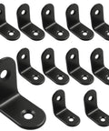 Heavy Duty Black 12 Pack Of 1 Inch Stainless Steel L Brackets With Screws in various angles and details for woodworking support.