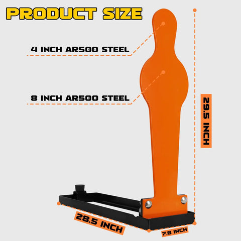 Durable 28 Inch AR500 Auto Reset Popper Target For Pistol And Rifle Shooting, Three Eighths Inch Thick Steel, Orange Finish